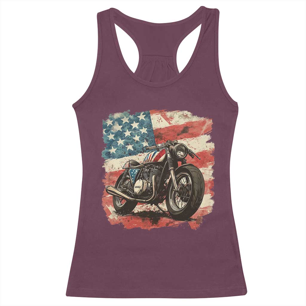Motorcycle USA Flag Retro Biker Racerback Tank Top