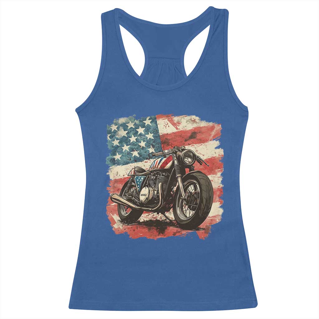 Motorcycle USA Flag Retro Biker Racerback Tank Top
