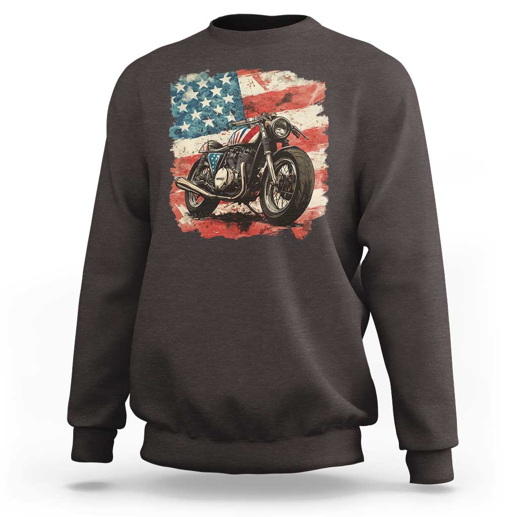 Motorcycle USA Flag Retro Biker Sweatshirt