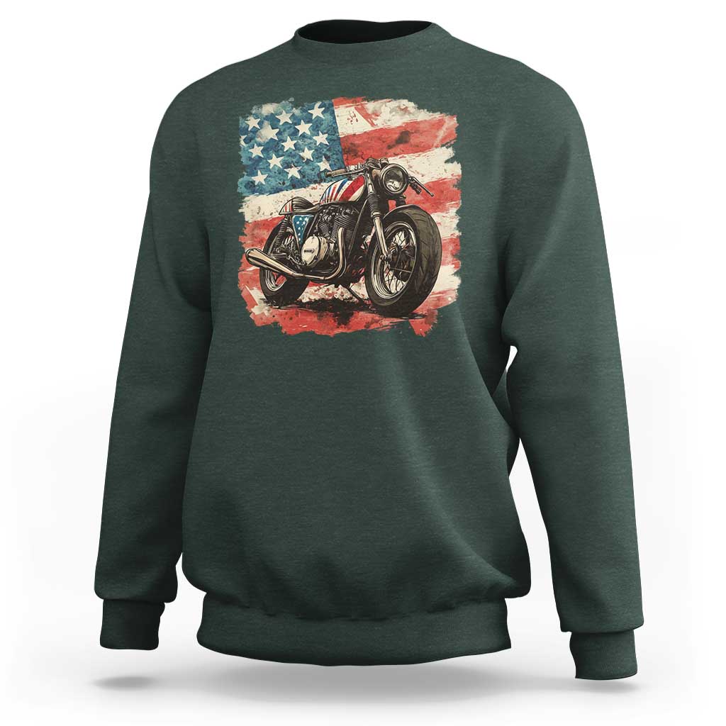 Motorcycle USA Flag Retro Biker Sweatshirt