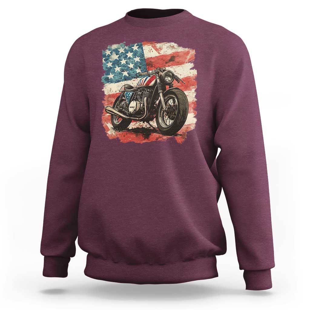 Motorcycle USA Flag Retro Biker Sweatshirt