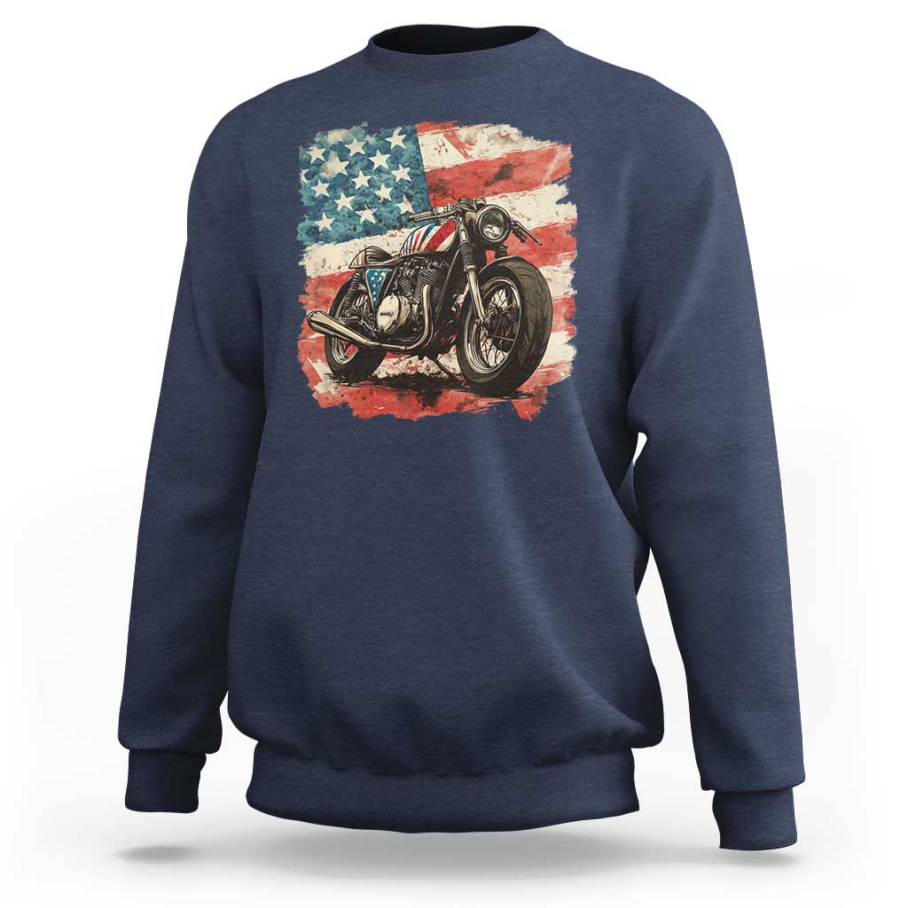 Motorcycle USA Flag Retro Biker Sweatshirt