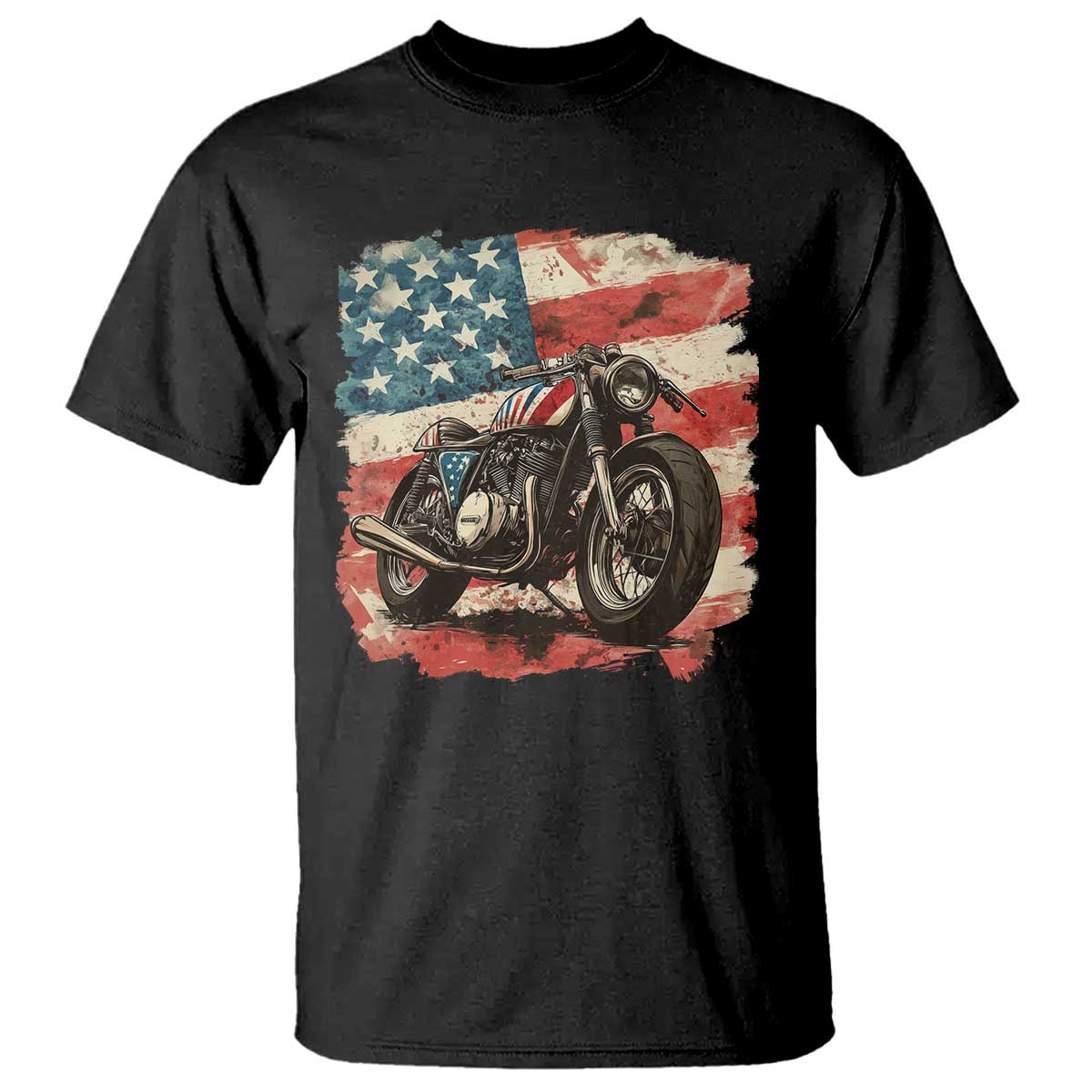 Motorcycle USA Flag Retro Biker T Shirt