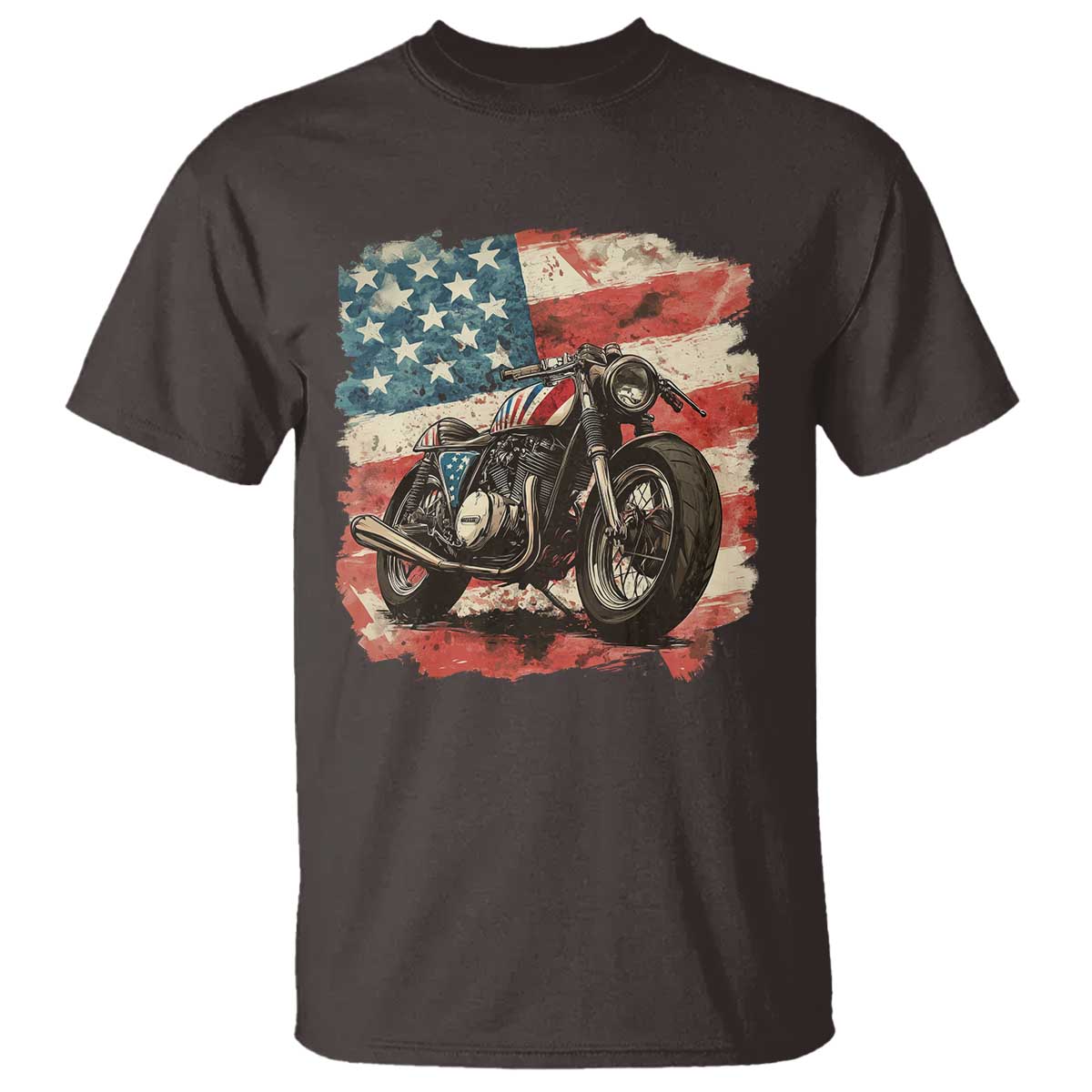 Motorcycle USA Flag Retro Biker T Shirt