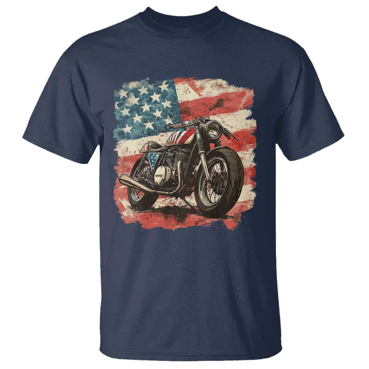Motorcycle USA Flag Retro Biker T Shirt
