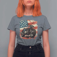 Motorcycle USA Flag Retro Biker T Shirt For Women