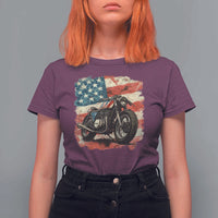 Motorcycle USA Flag Retro Biker T Shirt For Women