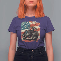 Motorcycle USA Flag Retro Biker T Shirt For Women