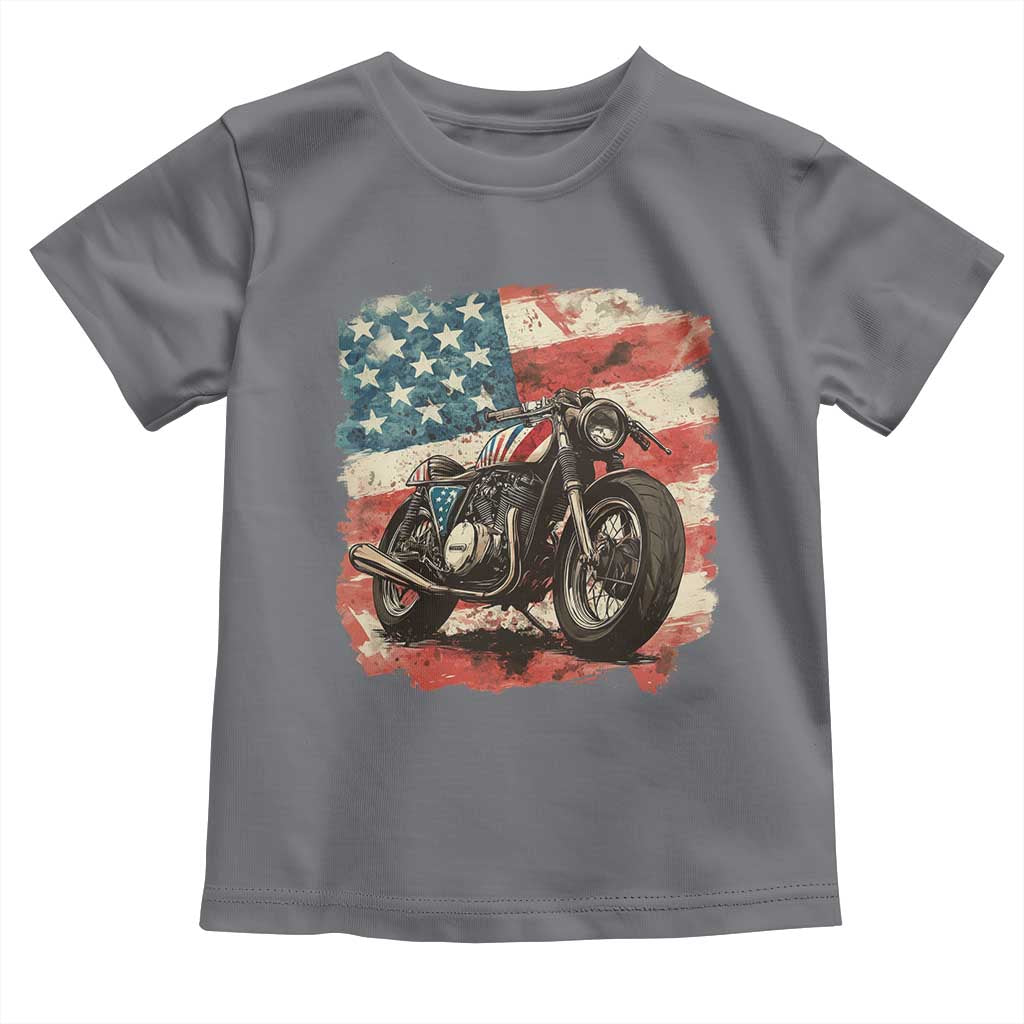 Motorcycle USA Flag Retro Biker Toddler T Shirt
