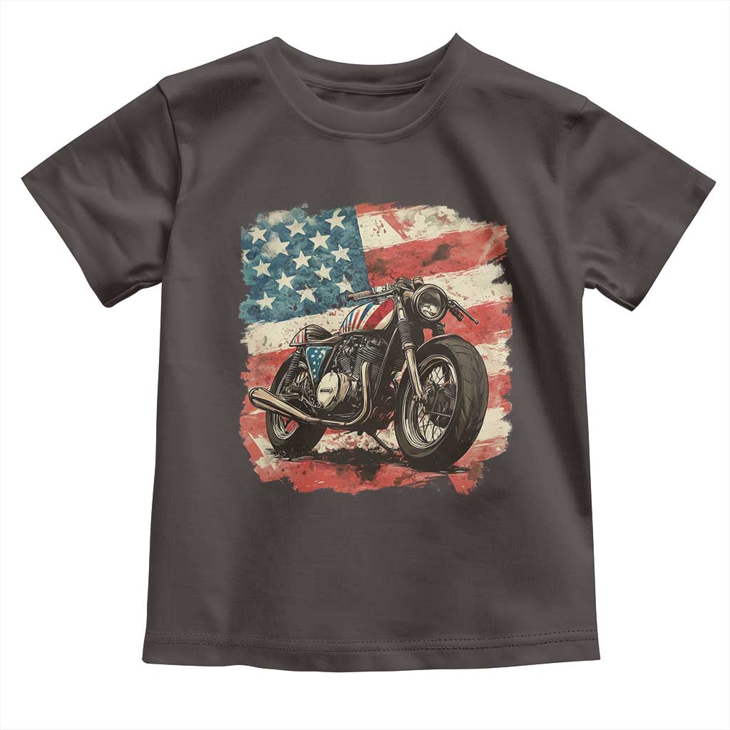 Motorcycle USA Flag Retro Biker Toddler T Shirt