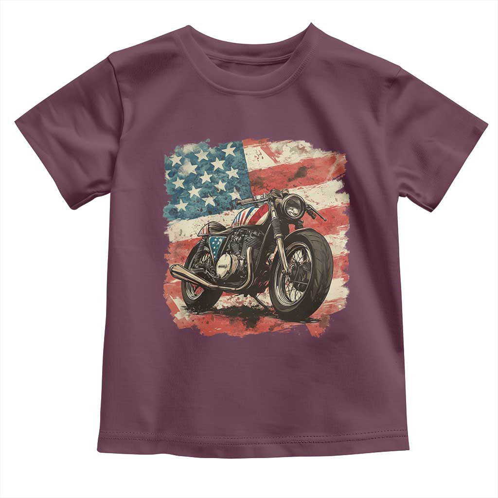 Motorcycle USA Flag Retro Biker Toddler T Shirt