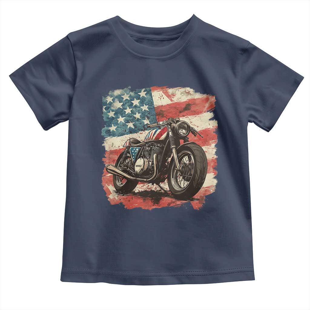 Motorcycle USA Flag Retro Biker Toddler T Shirt