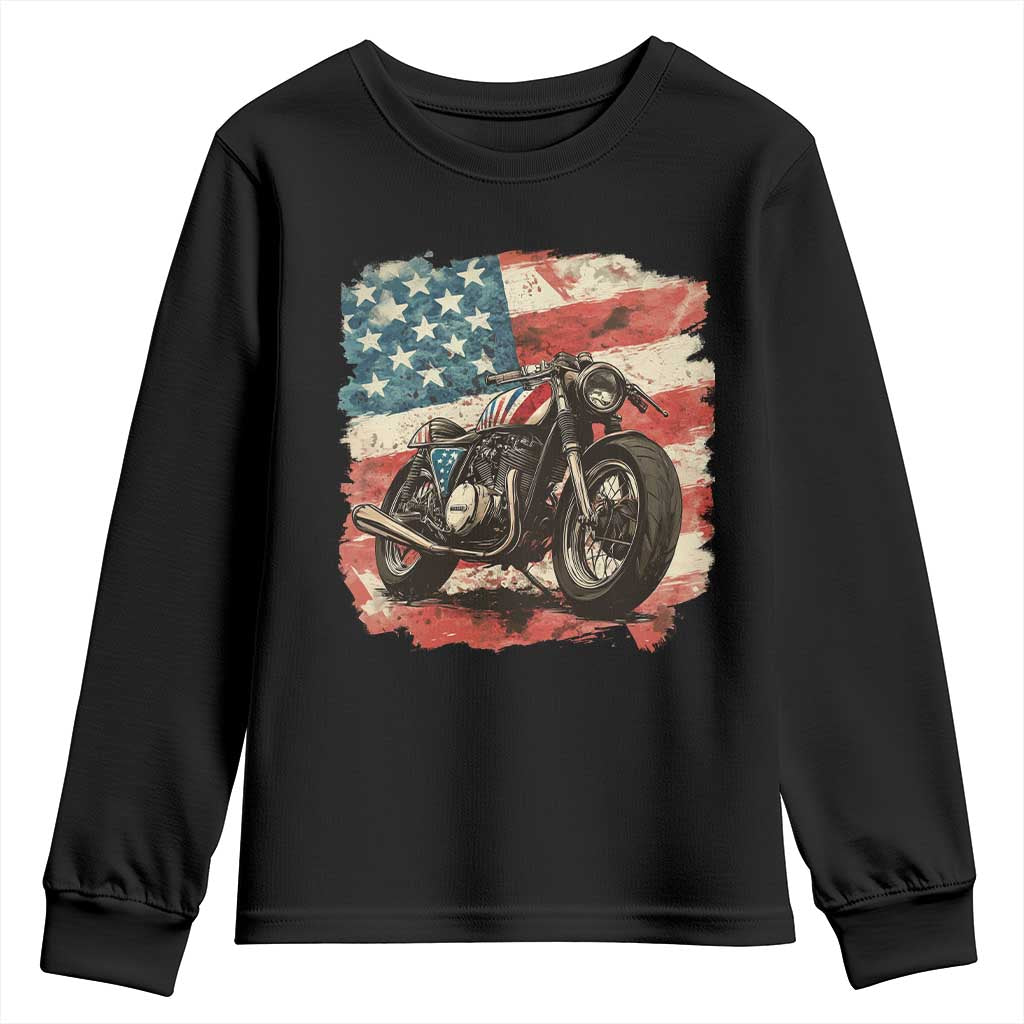 Motorcycle USA Flag Retro Biker Youth Sweatshirt