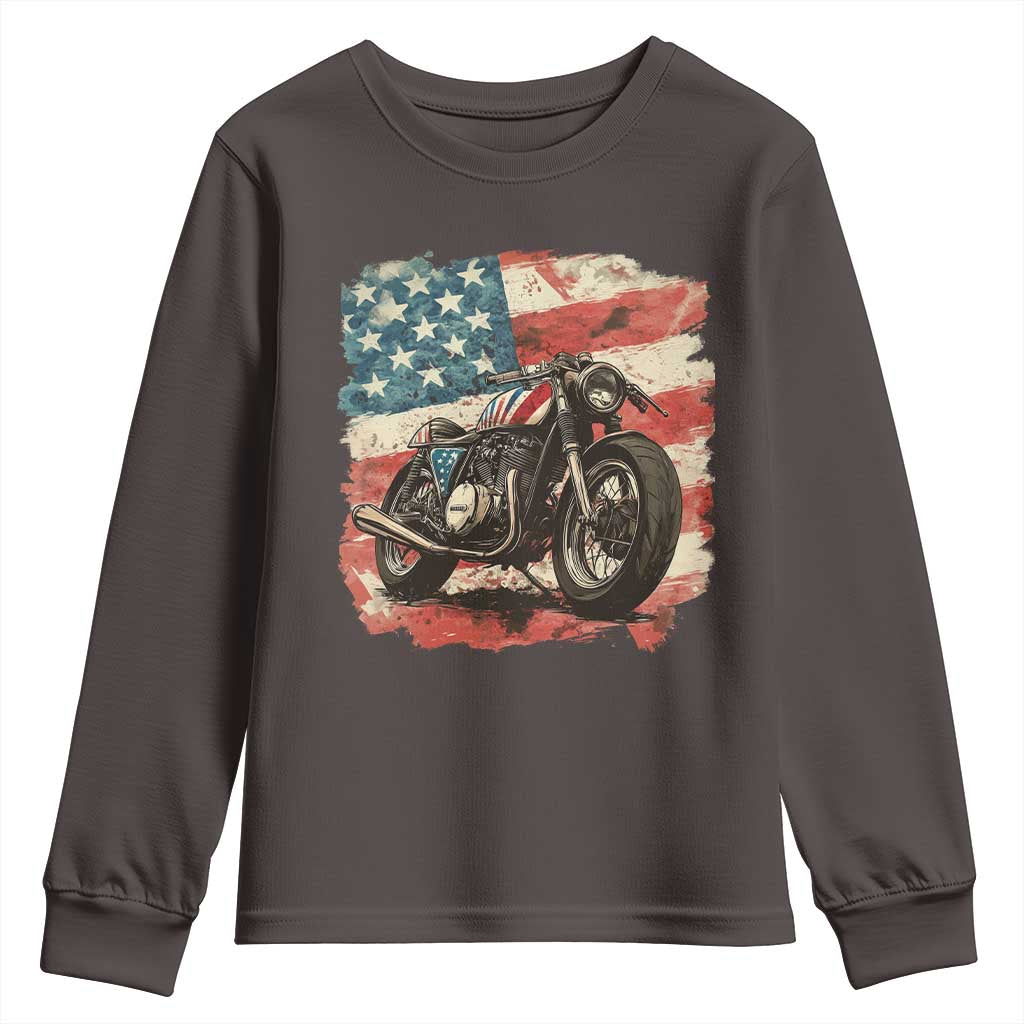 Motorcycle USA Flag Retro Biker Youth Sweatshirt