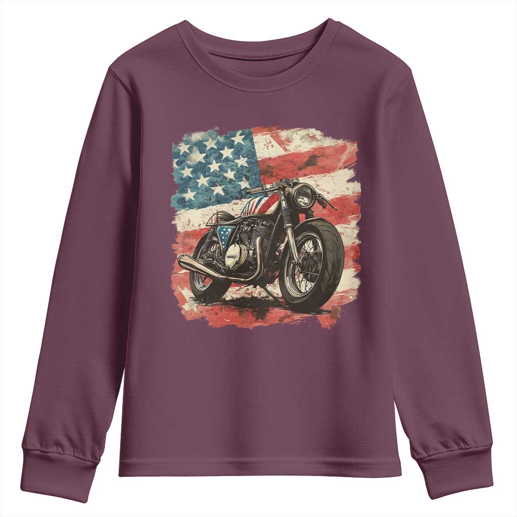 Motorcycle USA Flag Retro Biker Youth Sweatshirt
