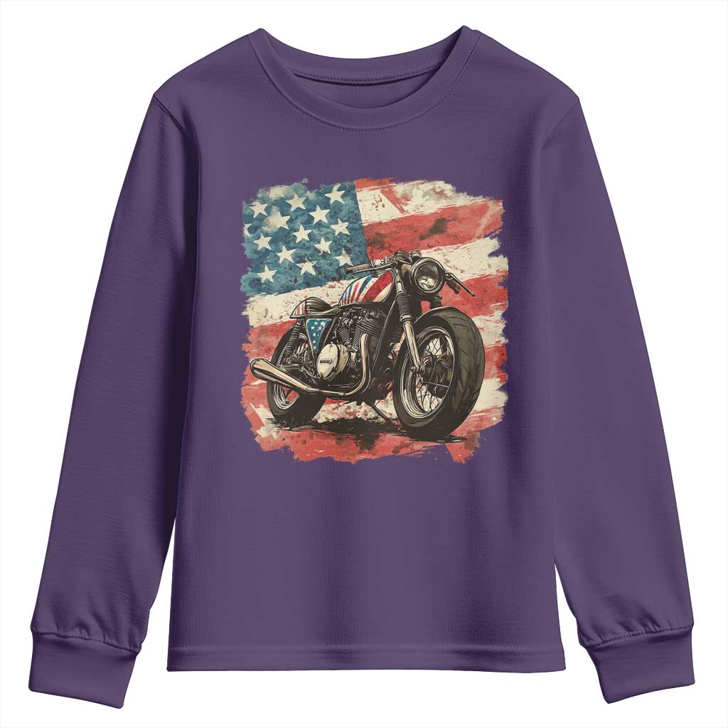 Motorcycle USA Flag Retro Biker Youth Sweatshirt