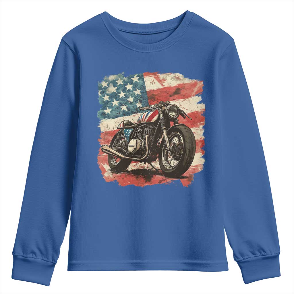 Motorcycle USA Flag Retro Biker Youth Sweatshirt