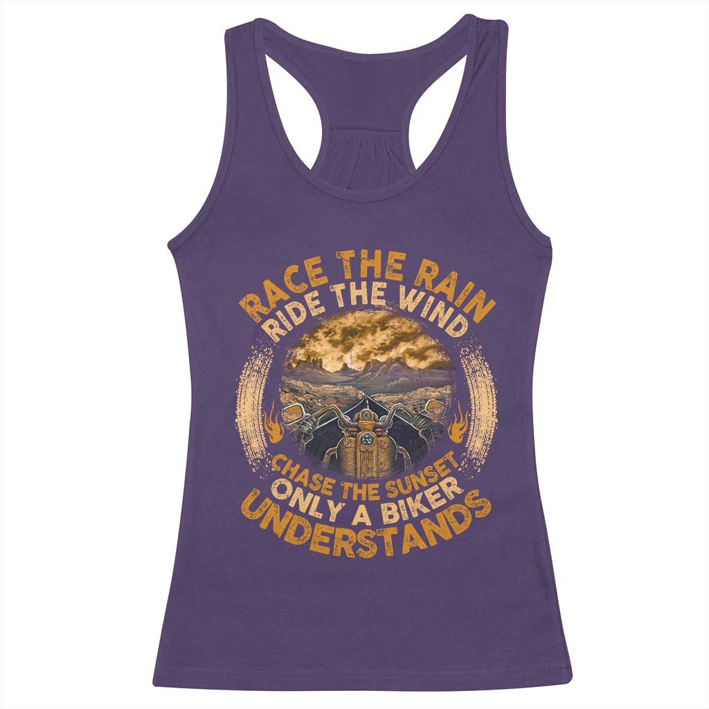 Motorcycle Rider Racerback Tank Top Race The Rain Ride The Wind Chase The Sunset