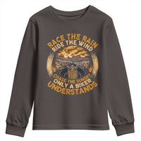 Motorcycle Rider Youth Sweatshirt Race The Rain Ride The Wind Chase The Sunset