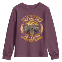 Motorcycle Rider Youth Sweatshirt Race The Rain Ride The Wind Chase The Sunset