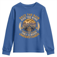 Motorcycle Rider Youth Sweatshirt Race The Rain Ride The Wind Chase The Sunset