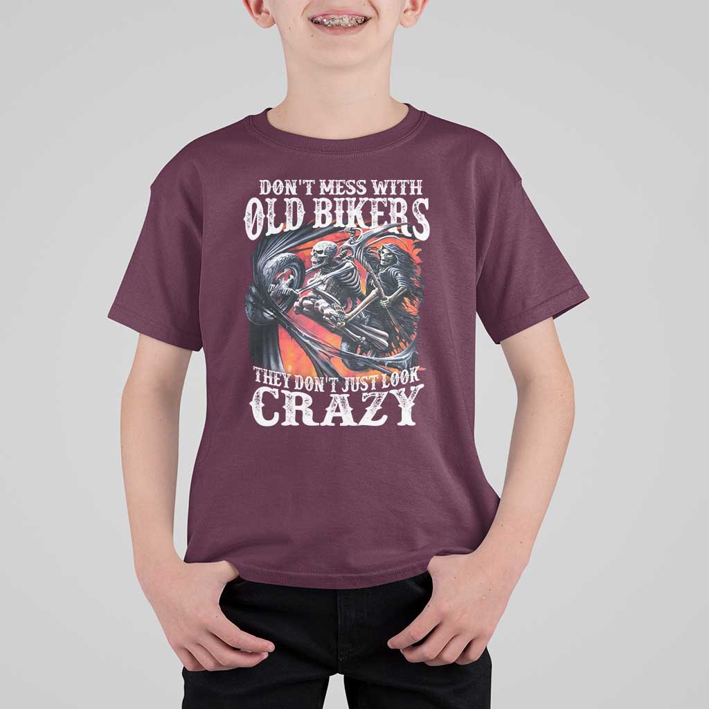 Motorcycle Rider T Shirt For Kid Don't Mess With Old Bikers They Don't Just Look Crazy