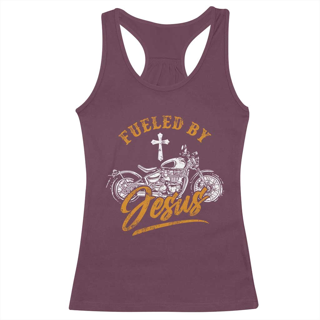 Motorcycle Rider Fueled By Jesus Racerback Tank Top