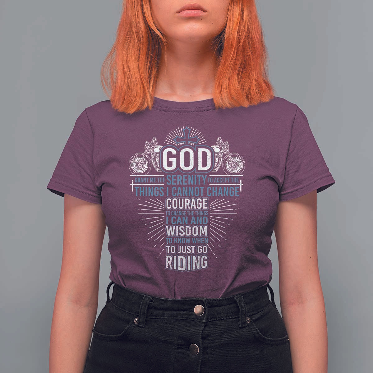 Christian Motorcycle Rider T Shirt For Women God Grant Me The Serenity To Accept The Things I Cannot Change