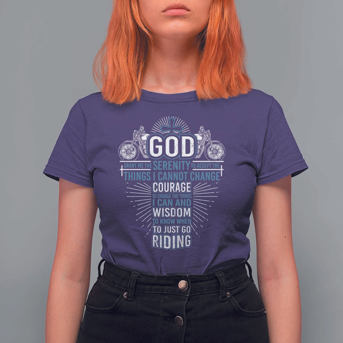 Christian Motorcycle Rider T Shirt For Women God Grant Me The Serenity To Accept The Things I Cannot Change