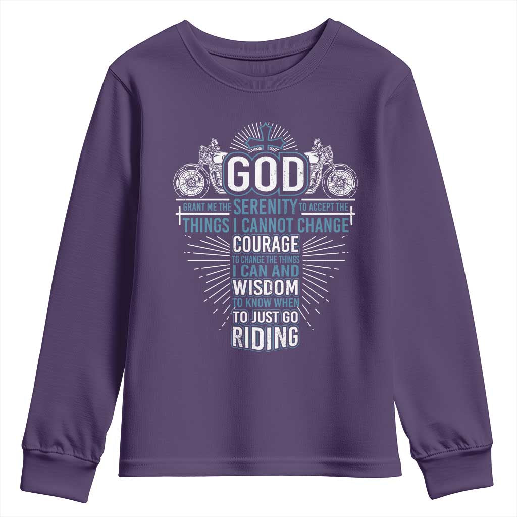 Christian Motorcycle Rider Youth Sweatshirt God Grant Me The Serenity To Accept The Things I Cannot Change