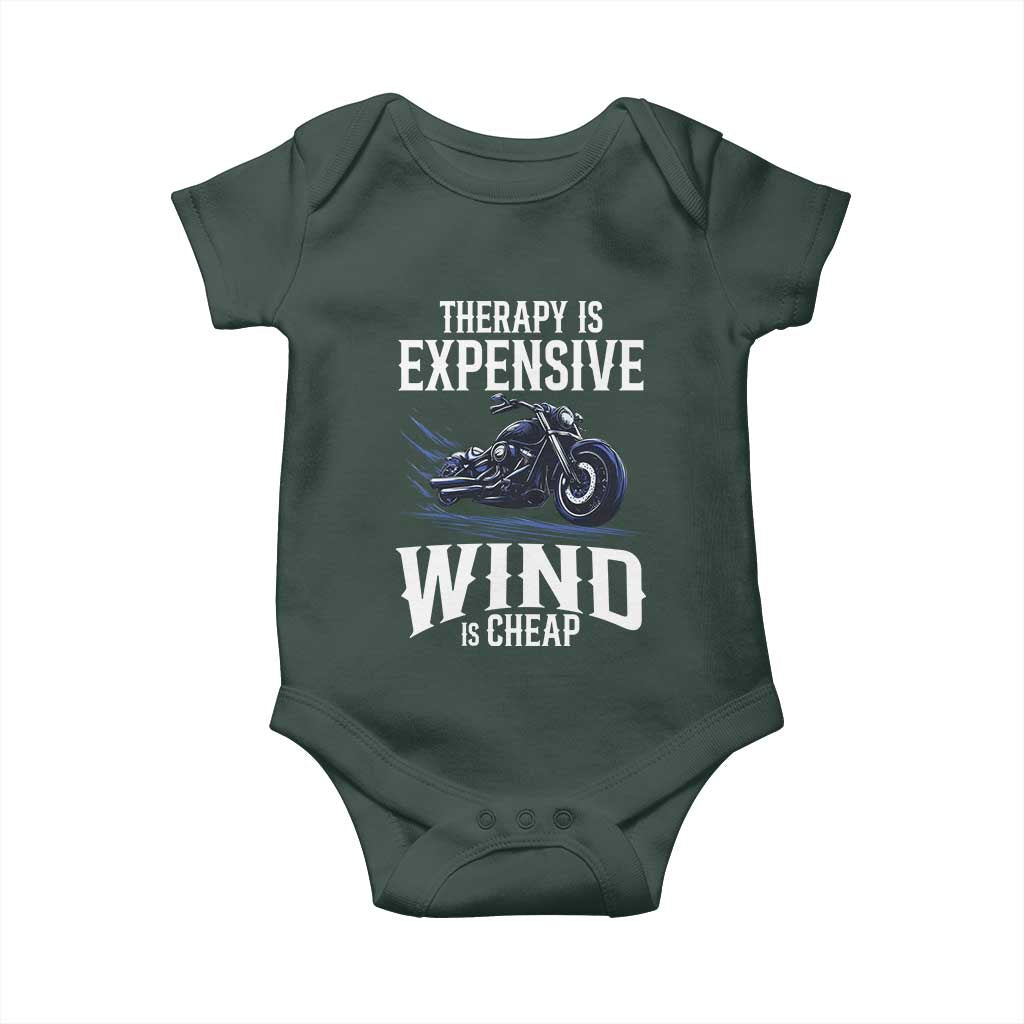 Motorcycle Rider Baby Onesie Therapy Is Expensive Wind Is Cheap