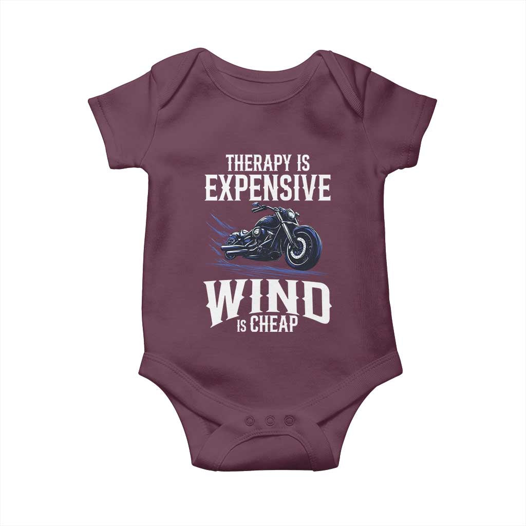 Motorcycle Rider Baby Onesie Therapy Is Expensive Wind Is Cheap