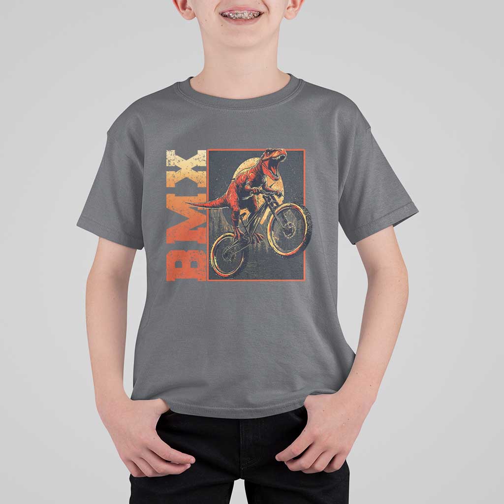 BMX Cyclist Bicycle T Shirt For Kid Funny Dinosaur Riding