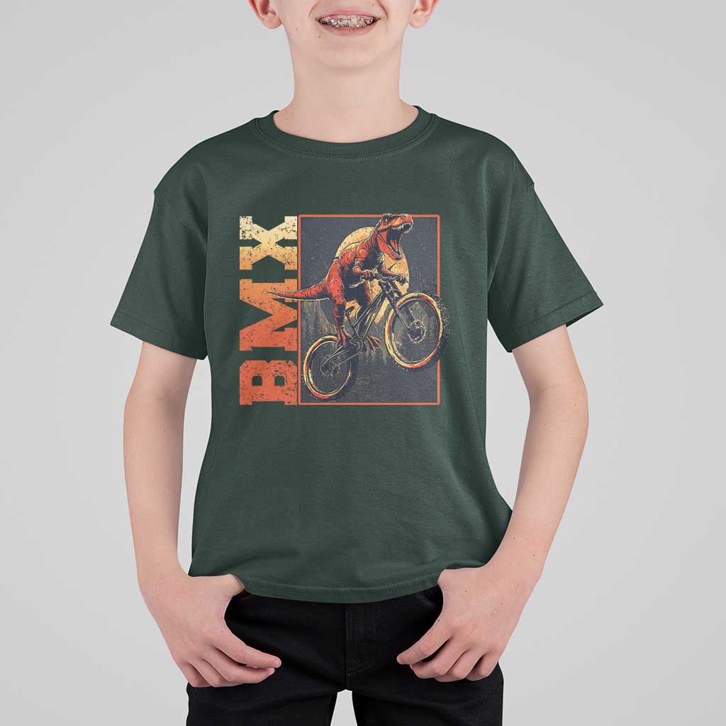 BMX Cyclist Bicycle T Shirt For Kid Funny Dinosaur Riding