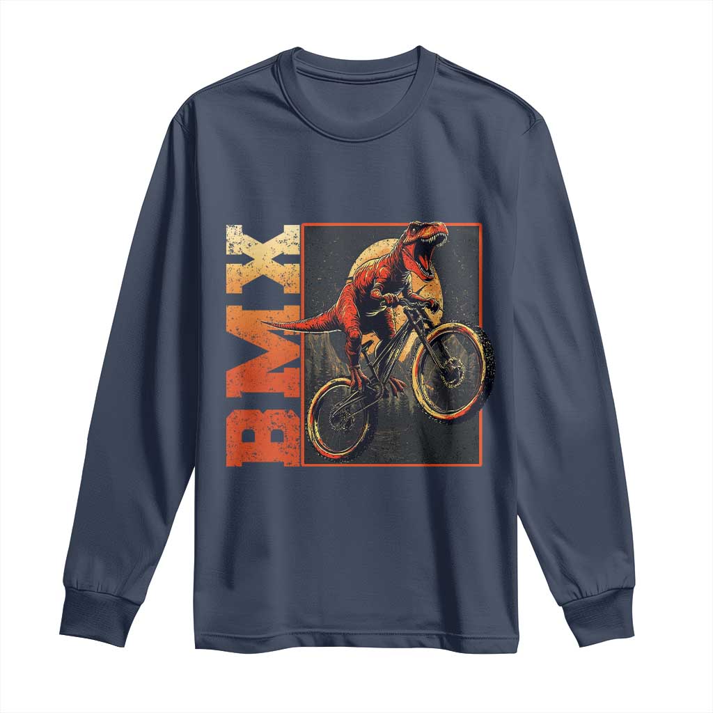 BMX Cyclist Bicycle Long Sleeve Shirt Funny Dinosaur Riding