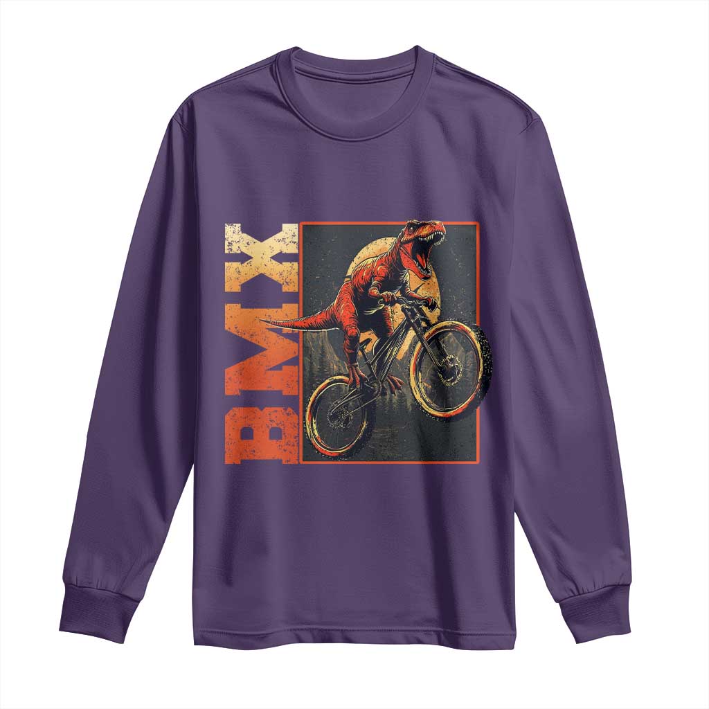 BMX Cyclist Bicycle Long Sleeve Shirt Funny Dinosaur Riding
