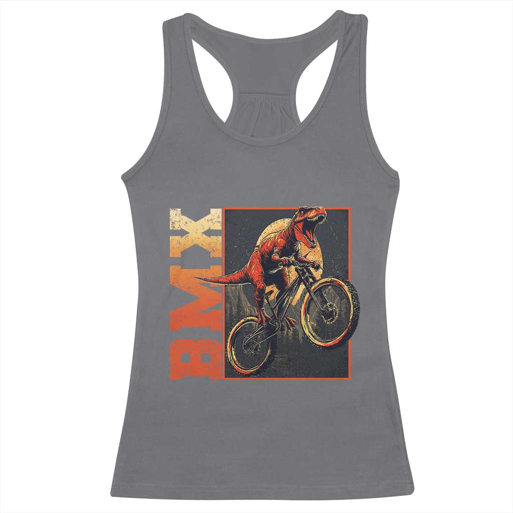 BMX Cyclist Bicycle Racerback Tank Top Funny Dinosaur Riding