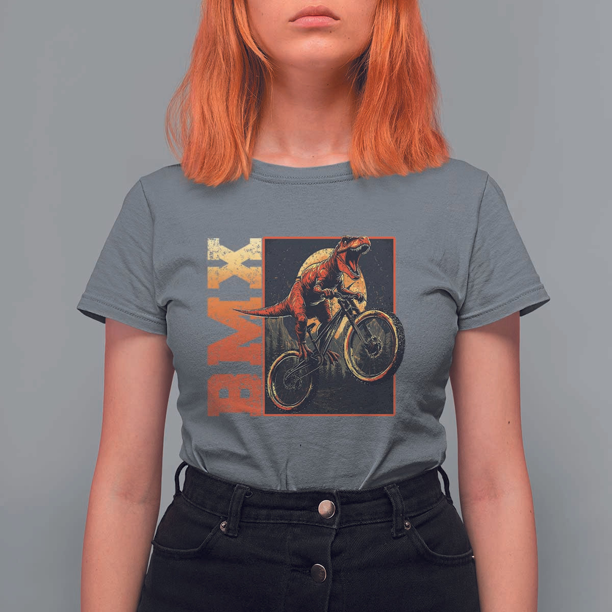 BMX Cyclist Bicycle T Shirt For Women Funny Dinosaur Riding