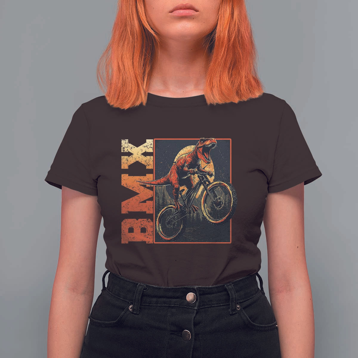 BMX Cyclist Bicycle T Shirt For Women Funny Dinosaur Riding