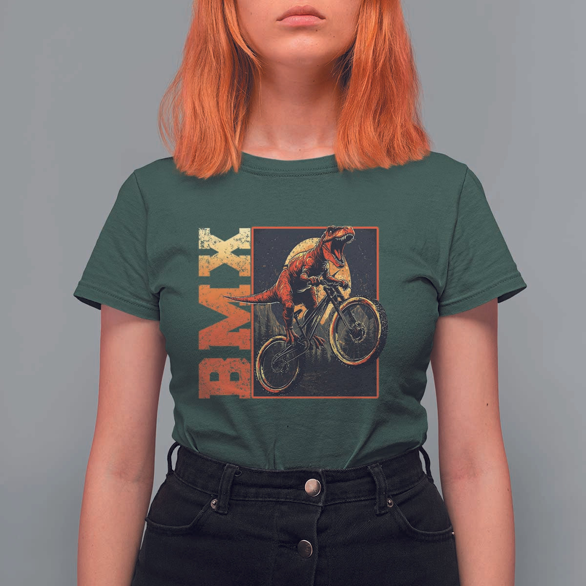 BMX Cyclist Bicycle T Shirt For Women Funny Dinosaur Riding