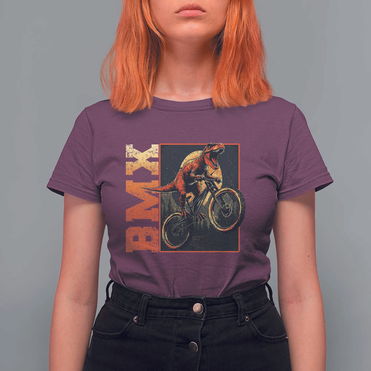 BMX Cyclist Bicycle T Shirt For Women Funny Dinosaur Riding