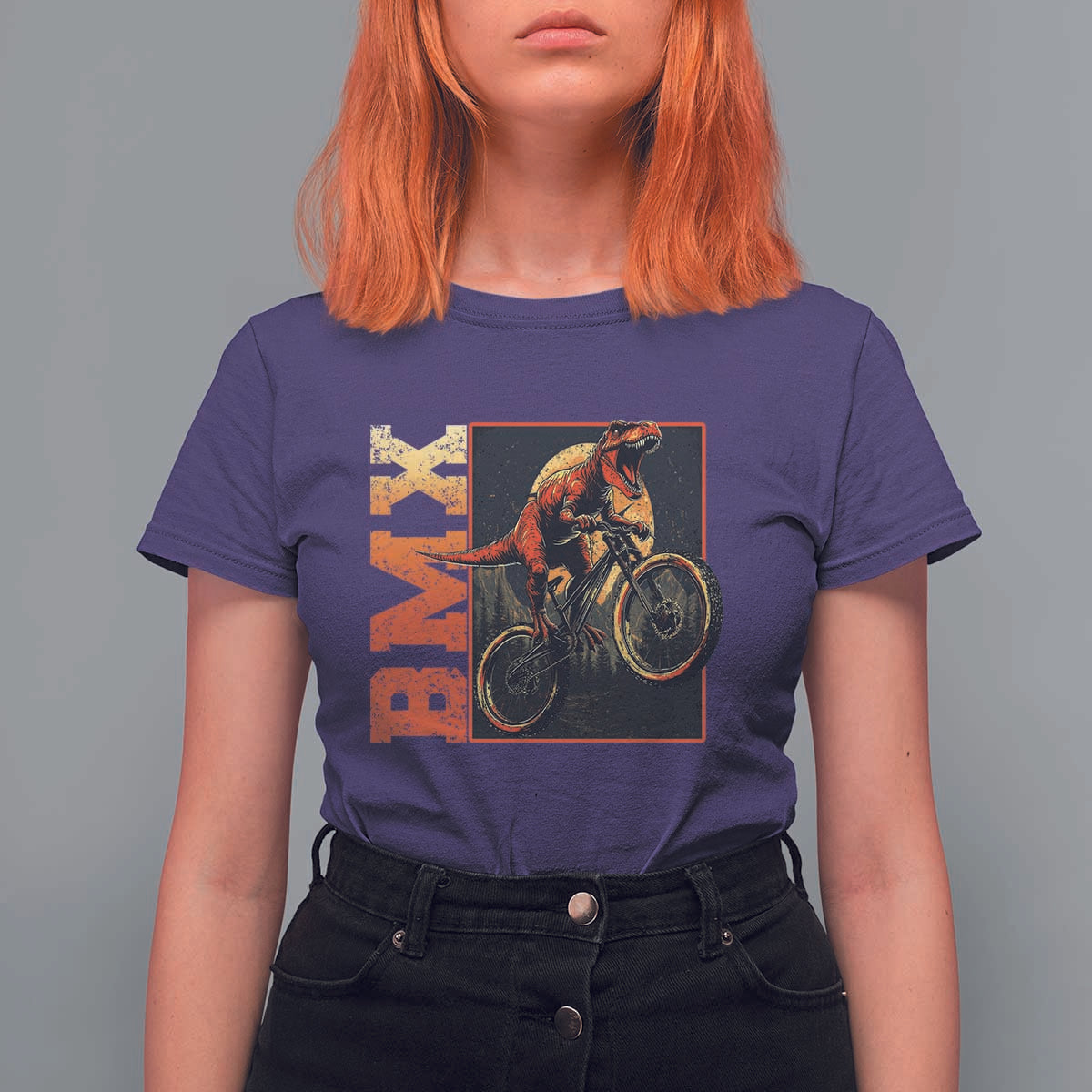 BMX Cyclist Bicycle T Shirt For Women Funny Dinosaur Riding