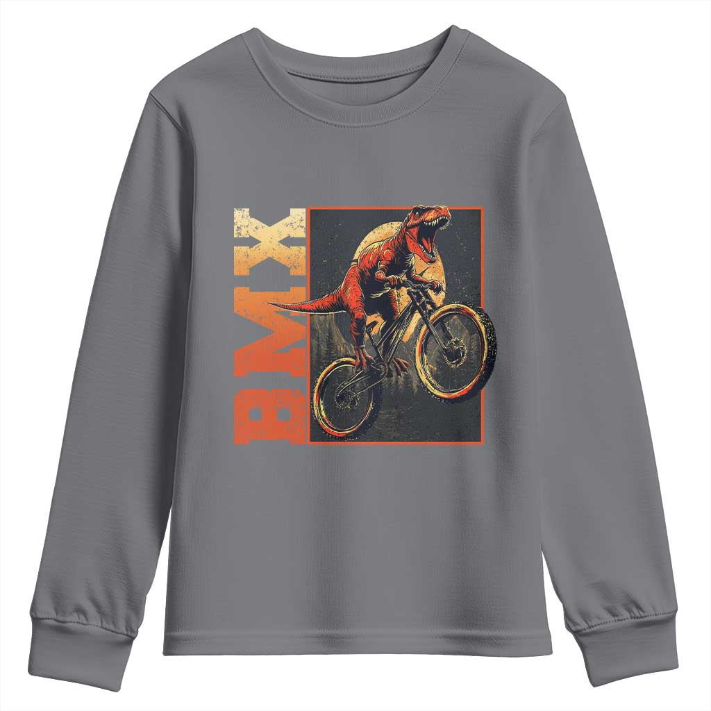 BMX Cyclist Bicycle Youth Sweatshirt Funny Dinosaur Riding