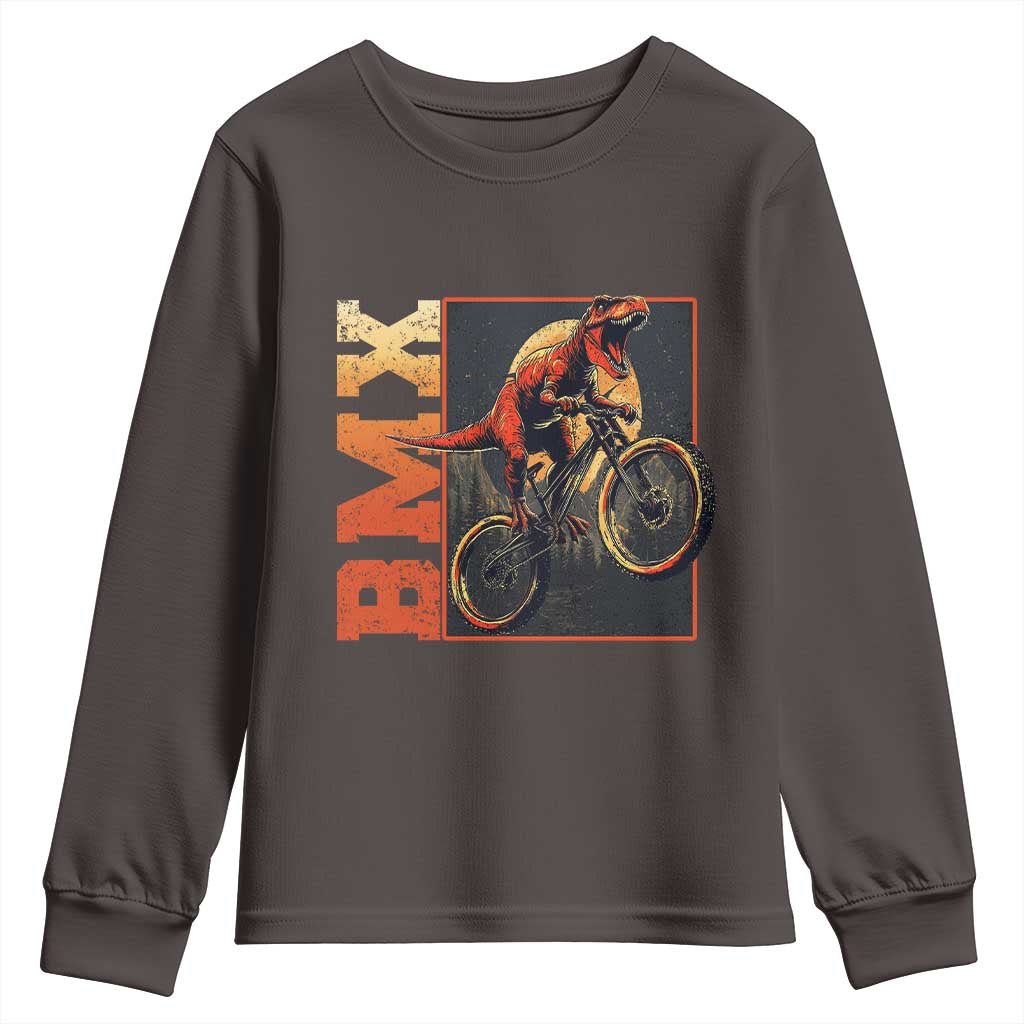 BMX Cyclist Bicycle Youth Sweatshirt Funny Dinosaur Riding