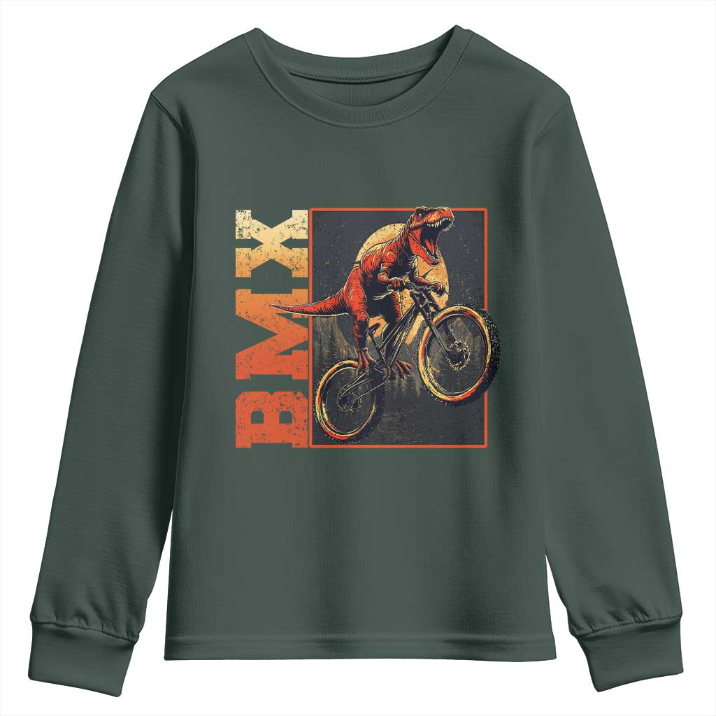 BMX Cyclist Bicycle Youth Sweatshirt Funny Dinosaur Riding