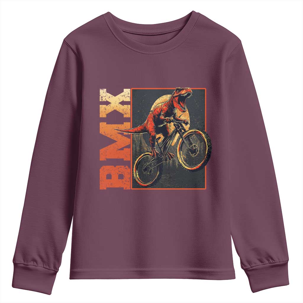 BMX Cyclist Bicycle Youth Sweatshirt Funny Dinosaur Riding