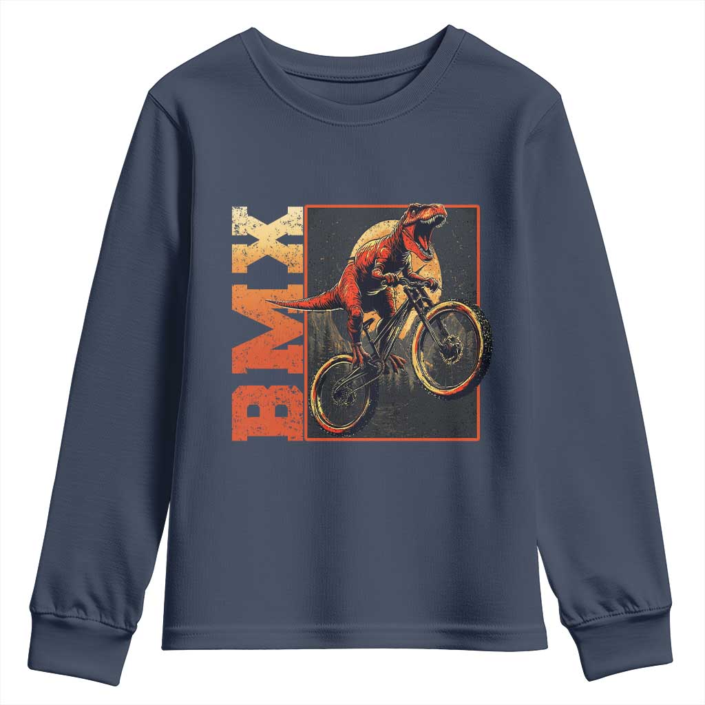BMX Cyclist Bicycle Youth Sweatshirt Funny Dinosaur Riding