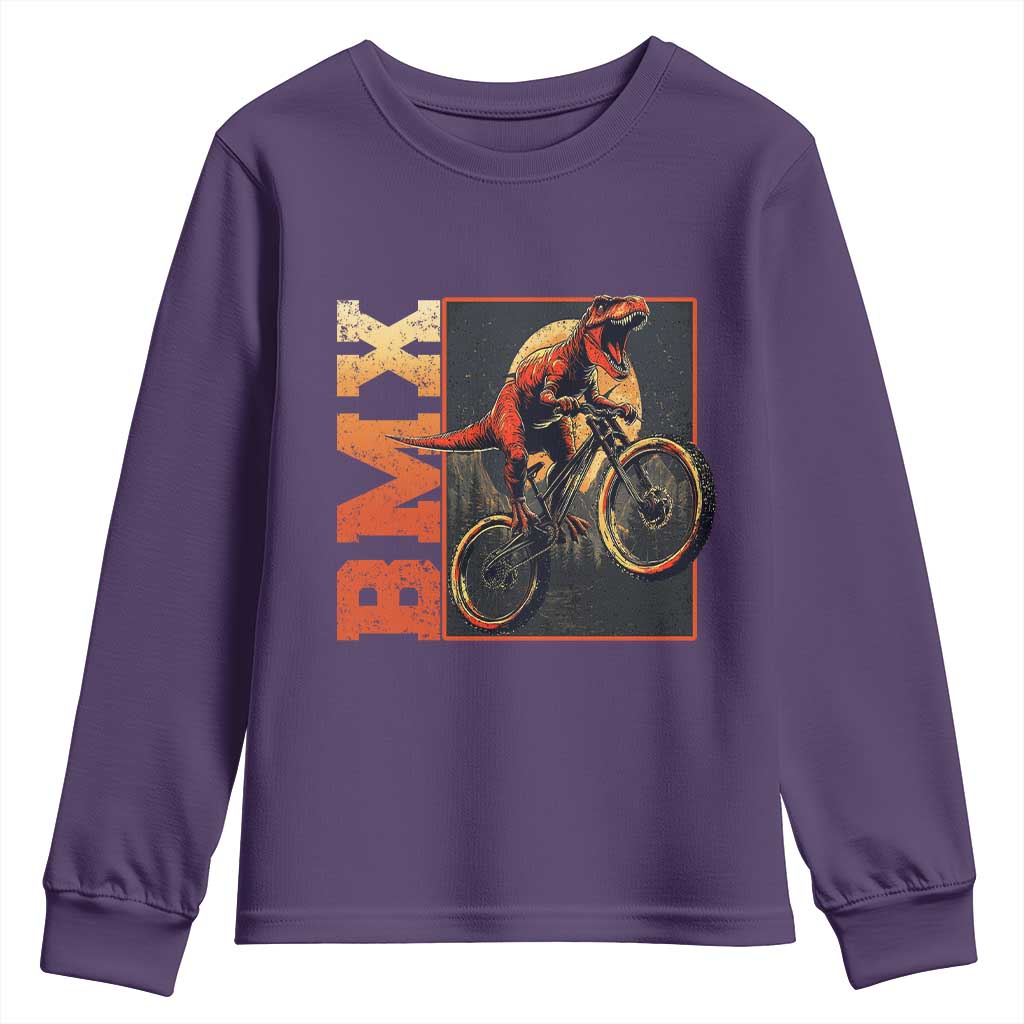 BMX Cyclist Bicycle Youth Sweatshirt Funny Dinosaur Riding
