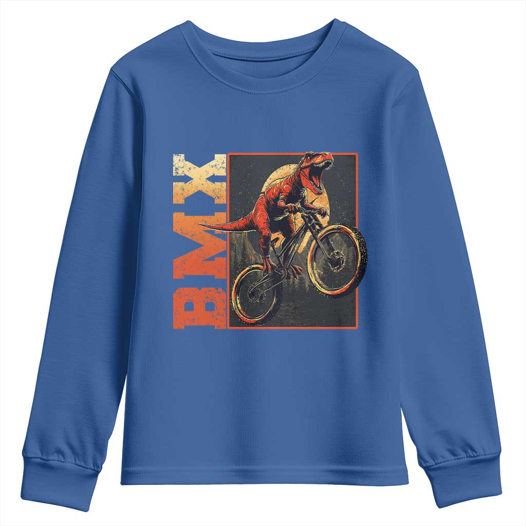 BMX Cyclist Bicycle Youth Sweatshirt Funny Dinosaur Riding