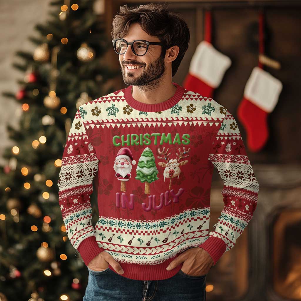 Tropical Xmas Ugly Christmas Sweater Ice Cream Santa Christmas Tree Reindeer - Wonder Print Shop